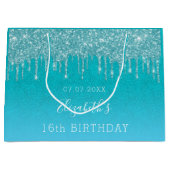 Blauwgroen blauw glitter drift monogram groot cadeauzakje (Voorkant)