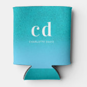 Blauwgroen blauw glitter drip aqua zee groen monog blikjeskoeler (Voorkant)