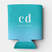 Blauwgroen blauw glitter drip aqua zee groen monog blikjeskoeler (Achterkant)