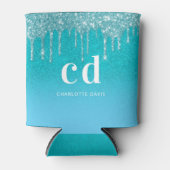 Blauwgroen blauw glitter drip aqua zee groen monog blikjeskoeler (Voorkant)