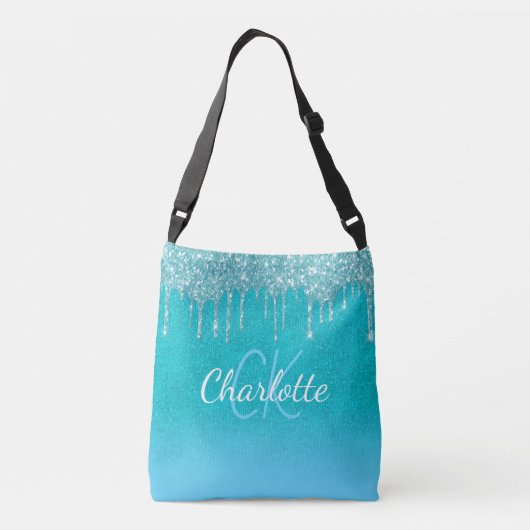 Blauwgroen blauw glitter druppelt watergroen monog crossbody tas (Achterkant)