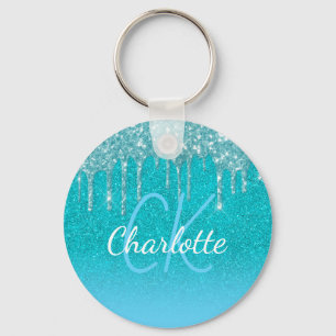 Blauwgroen blauw glitter druppelt watergroen monog sleutelhanger