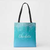 Blauwgroen blauw glitter druppelt watergroen monog tote bag (Voorkant)