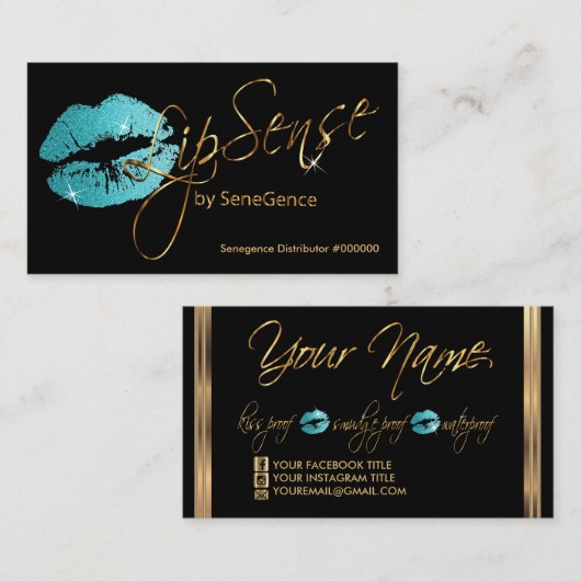 Blauwgroen blauw glitter en goud visitekaartje (Voorkant / Achterkant)