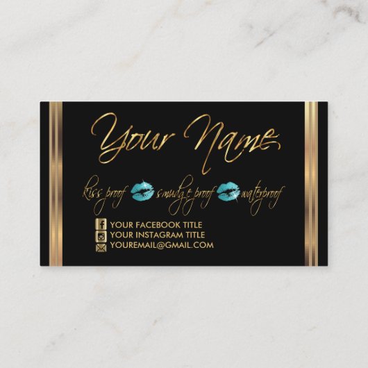 Blauwgroen blauw glitter en goud visitekaartje (Achterkant)