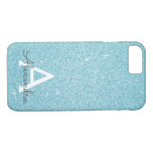 Blauwgroen blauw glitter en spaarmonogram Case-Mate iPhone case (Achterkant (Horizontaal))