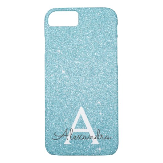 Blauwgroen blauw glitter en spaarmonogram Case-Mate iPhone case (Achterkant)