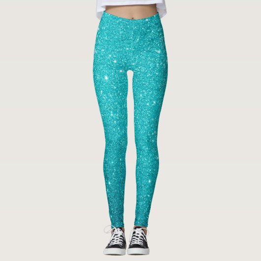 Blauwgroen blauw glitter glam leggings (Voorkant)
