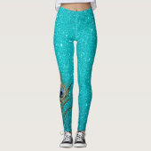 Blauwgroen blauw glitter-glam met peacock-doether leggings (Voorkant)