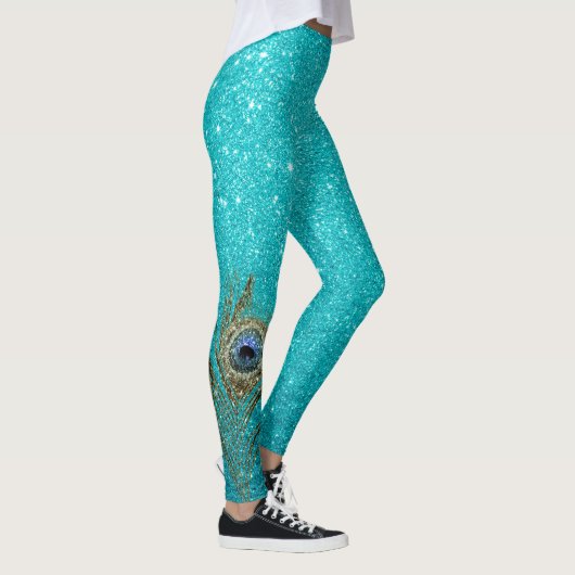 Blauwgroen blauw glitter-glam met peacock-doether leggings (Rechts)