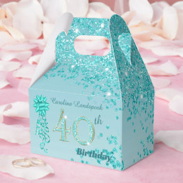 Blauwgroen blauw glitter & lint 40e verjaardag bedankdoosjes