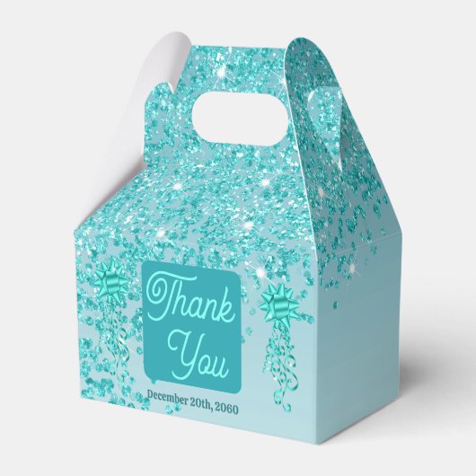 Blauwgroen blauw glitter & lint 60e verjaardag bedankdoosjes (Achterkant)