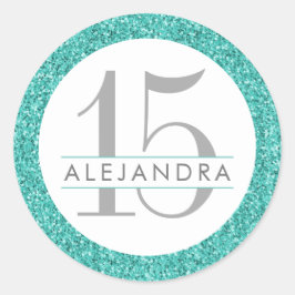Blauwgroen blauw Glitter Quince Años Favor Sticker