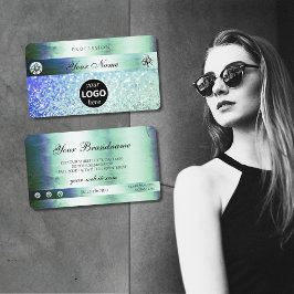 Blauwgroen blauw glitter Sparkle Stars met Logo Visitekaartje