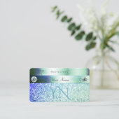 Blauwgroen blauw glitter Sparkle Stars Monogram Visitekaartje (Staand voorkant)