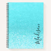 Blauwgroen blauw glitterlicht op maat notitieboek (Voorkant)