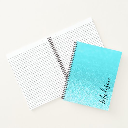 Blauwgroen blauw glitterlicht op maat notitieboek (Binnen)