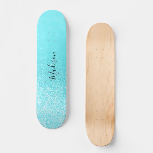 Blauwgroen blauw glitterlicht op maat persoonlijk skateboard (Voorkant)