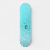 Blauwgroen blauw glitterlicht op maat persoonlijk skateboard (Voorkant)
