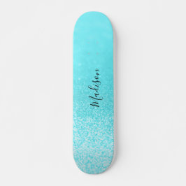 Blauwgroen blauw glitterlicht op maat persoonlijk skateboard