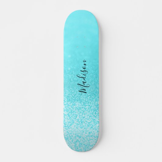 Blauwgroen blauw glitterlicht op maat persoonlijk skateboard (Voorkant)