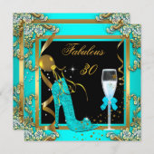 Blauwgroen Blauw Gold Fabulous 30-jarig feest Kaart (Voorkant / Achterkant)