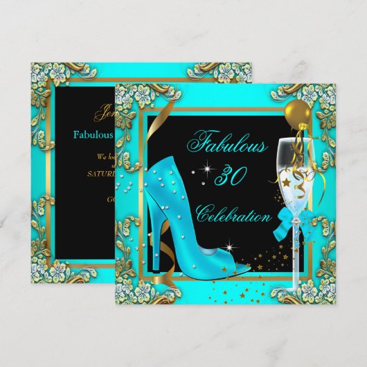 Blauwgroen blauw goud 30e verjaardag op hoge hoogt kaart (Voorkant / Achterkant)