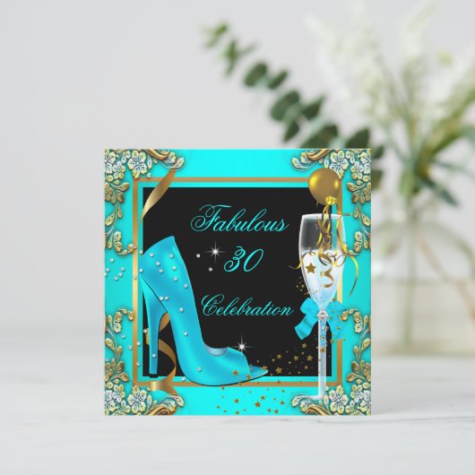 Blauwgroen blauw goud 30e verjaardag op hoge hoogt kaart (Staand voorkant)