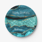 Blauwgroen Blauw Goud Aangepaste Naam Verjaardag P Papieren Bordje (Voorkant)