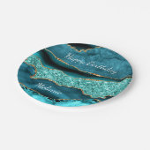 Blauwgroen Blauw Goud Aangepaste Naam Verjaardag P Papieren Bordje (Gekanteld)