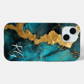 Blauwgroen blauw goud Abstract marmeren monogram Case-Mate iPhone Case (Achterkant (horizontaal))