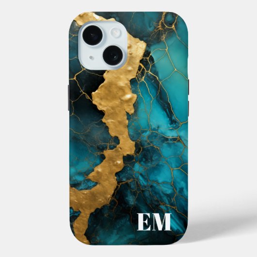 Blauwgroen blauw goud Abstract marmeren monogram Case-Mate iPhone Case (Achterkant)