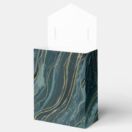 Blauwgroen Blauw Goud Abstract Waterverf Bruiloft Bedankdoosjes (Geopend)
