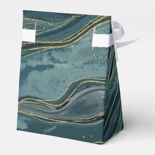 Blauwgroen Blauw Goud Abstract Waterverf Bruiloft Bedankdoosjes (Achterkant)