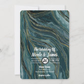 Blauwgroen Blauw Goud Abstract Waterverf Bruiloft Kaart (Voorkant)