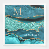 Blauwgroen Blauw Goud Aqua Custom Letter Naam Serv Servet (Voorkant)