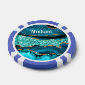 Blauwgroen Blauw Goud Aqua Marmer Custom Naam Poke Poker Chips (Enkel)