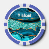Blauwgroen Blauw Goud Aqua Marmer Custom Naam Poke Poker Chips (Voorkant)