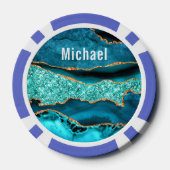 Blauwgroen Blauw Goud Aqua Marmer Custom Naam Poke Poker Chips (Achterkant)