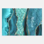 Blauwgroen Blauw Goud Aqua Turquoise Aangepaste Jo Inpakpapier Vel (Voorkant)