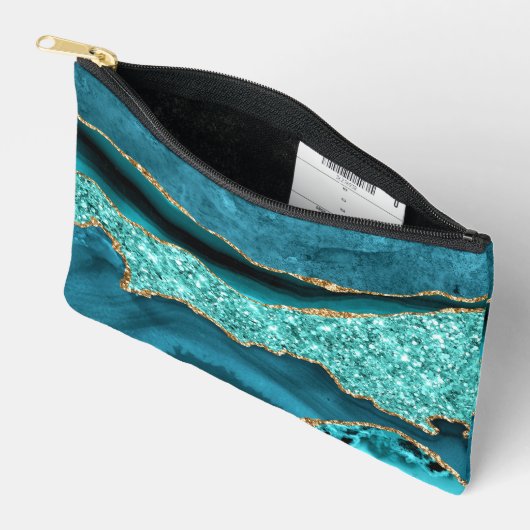 Blauwgroen Blauw Goud Aqua Turquoise Aangepaste Na Etui (Open)