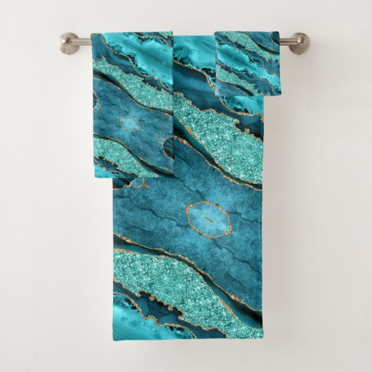 Blauwgroen Blauw Goud Aqua Turquoise Bathy Handdoe Bad Handdoek (Insitu)