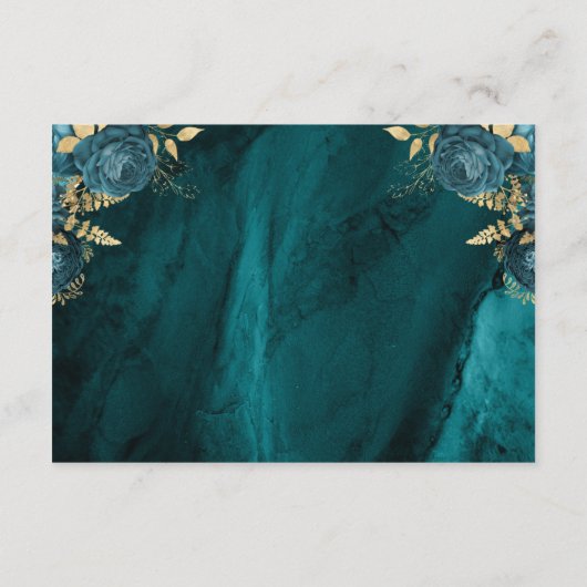 Blauwgroen Blauw Goud Bloemen Agaat Script Wedding Informatiekaartje (Achterkant)