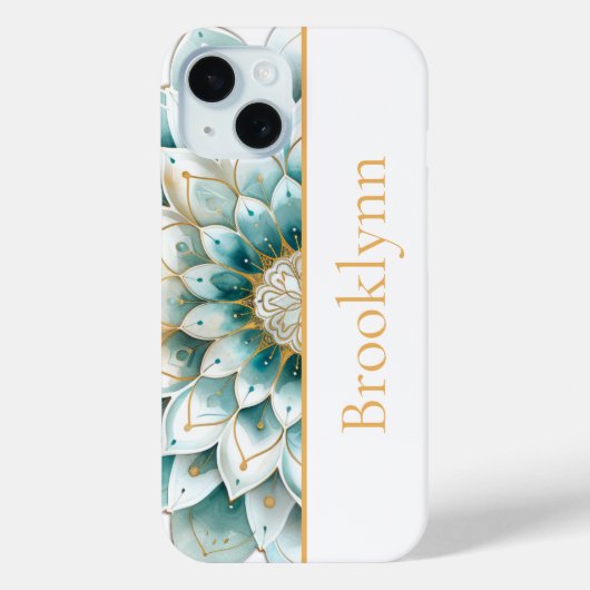 Blauwgroen Blauw Goud Bloemen Mandala Gepersonalis Case-Mate iPhone Case (Achterkant)