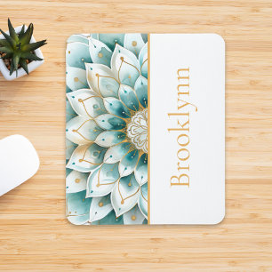 Blauwgroen Blauw Goud Bloemen Mandala Gepersonalis Muismat