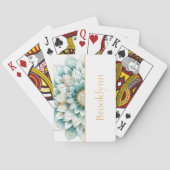Blauwgroen Blauw Goud Bloemen Mandala Gepersonalis Pokerkaarten (Achterkant)