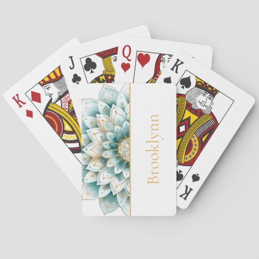 Blauwgroen Blauw Goud Bloemen Mandala Gepersonalis Pokerkaarten (Achterkant)
