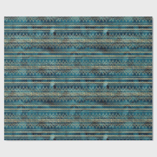 Blauwgroen Blauw Goud Boho Cadeaupapier (Vlak)