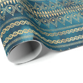 Blauwgroen Blauw Goud Boho Cadeaupapier (Rol Hoek)