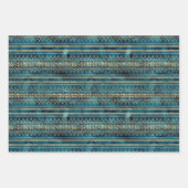 Blauwgroen Blauw Goud Boho Inpakpapier Vel (Voorkant)